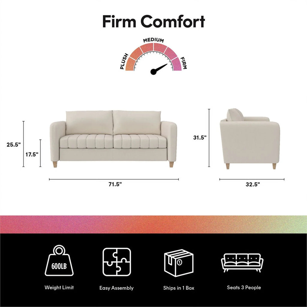 Ivory Velvet Channel Tufted Sofa K311442