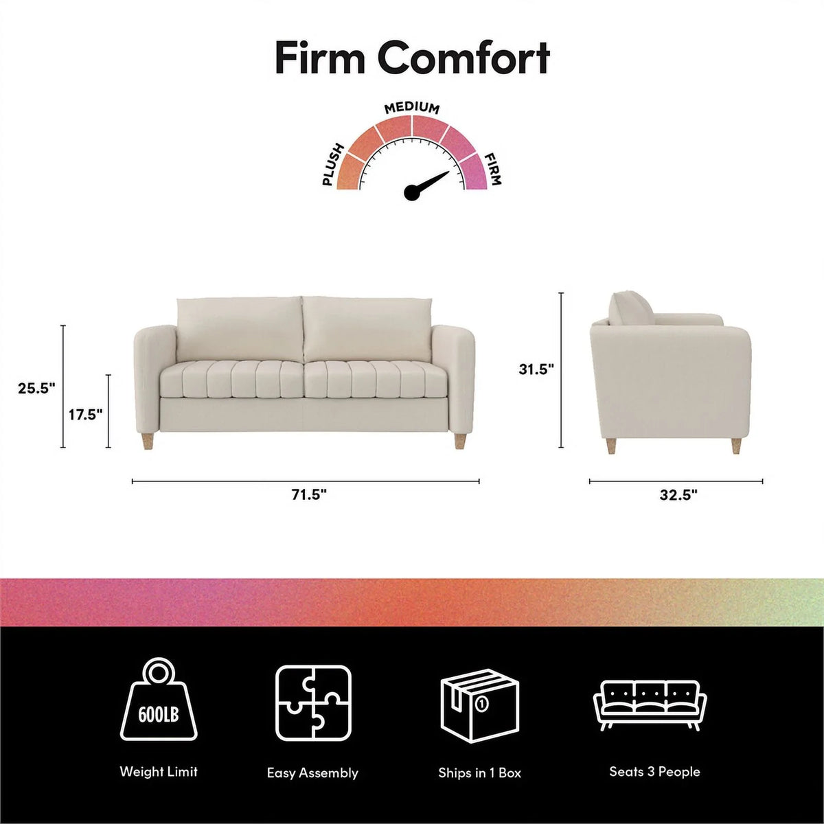 Ivory Velvet Channel Tufted Sofa K311442