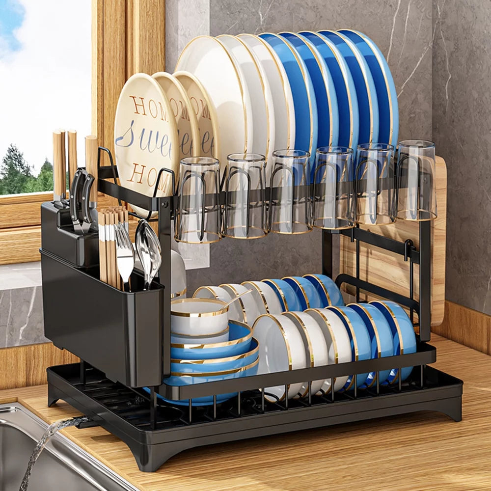 2-Tier Dish Drying Rack with Drainboard V7604
