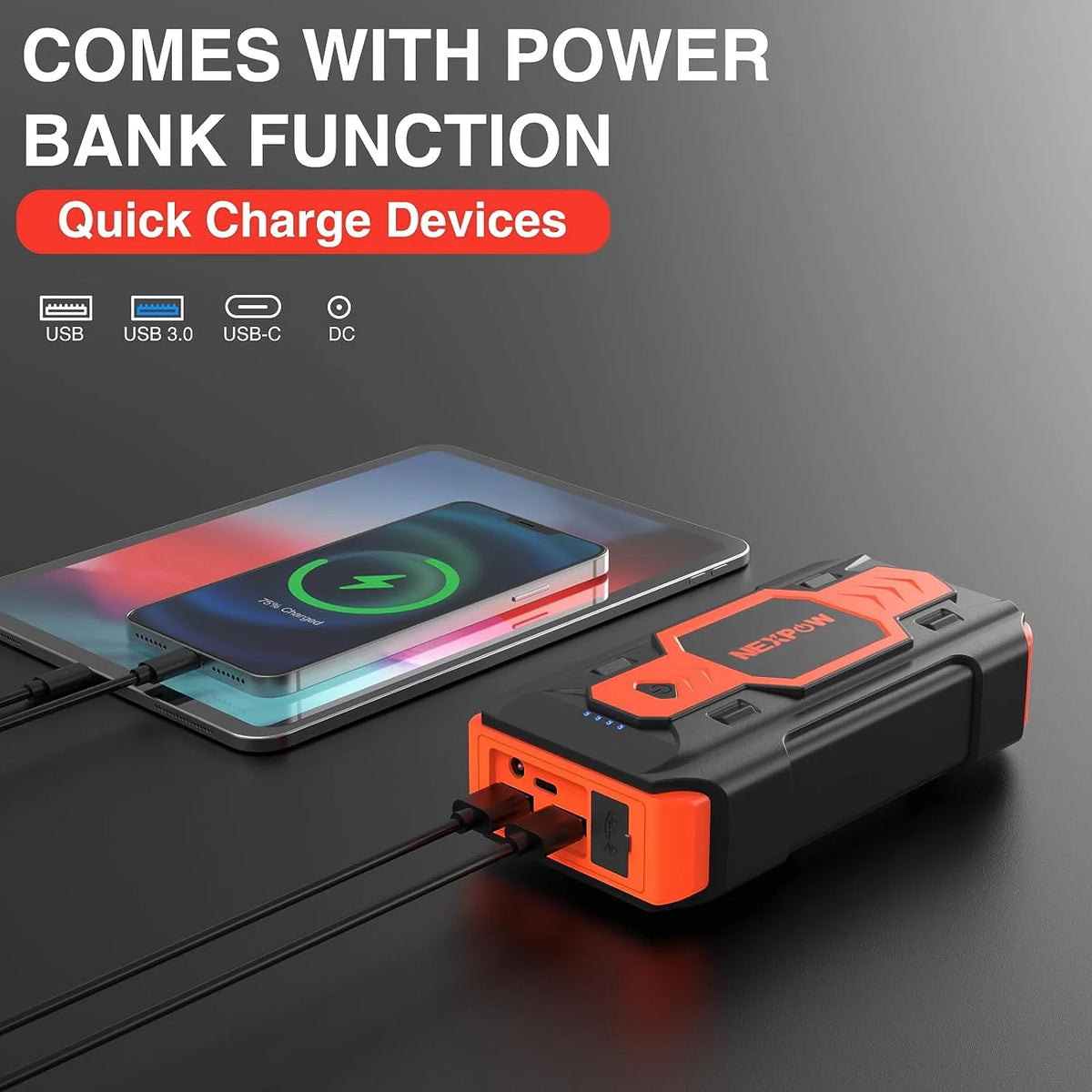 2500A 12V Battery Jump Starter with USB Quick Charge S3262