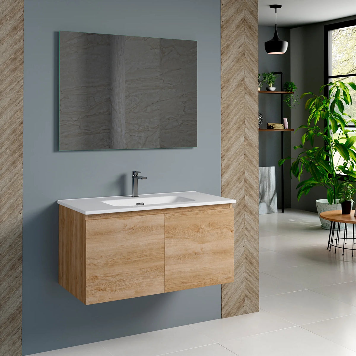 Oak Engineered Wood Single Vanity Cabinet B172414