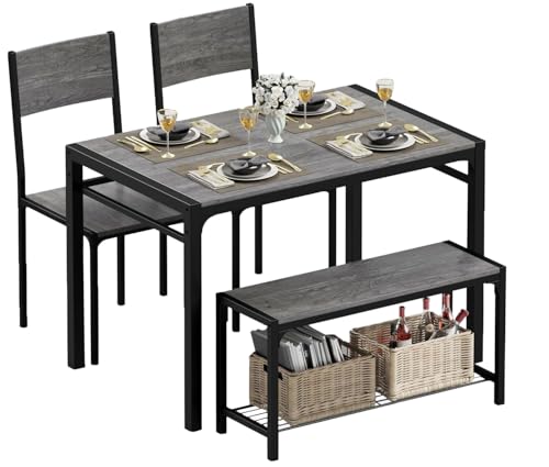 43.3" Dining Table Set for 4 with Bench & 2 Chairs Grey N136025