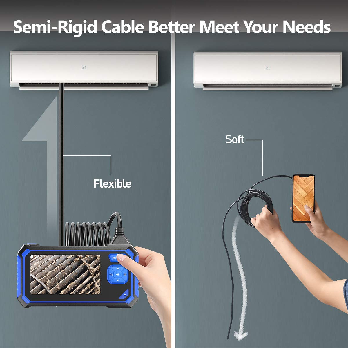 Industrial Endoscope with 32GB Card, IP67 Waterproof, 16.5FT Semi-Rigid Cable X355