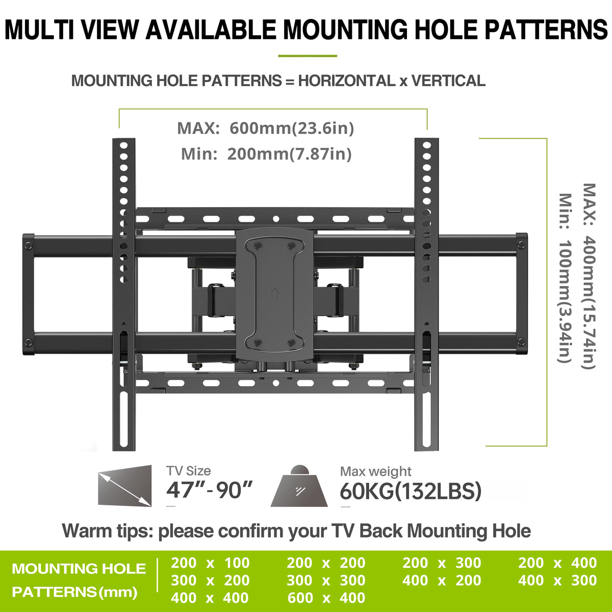 Full Motion TV Wall Mount for 47-90 inch TVs J555