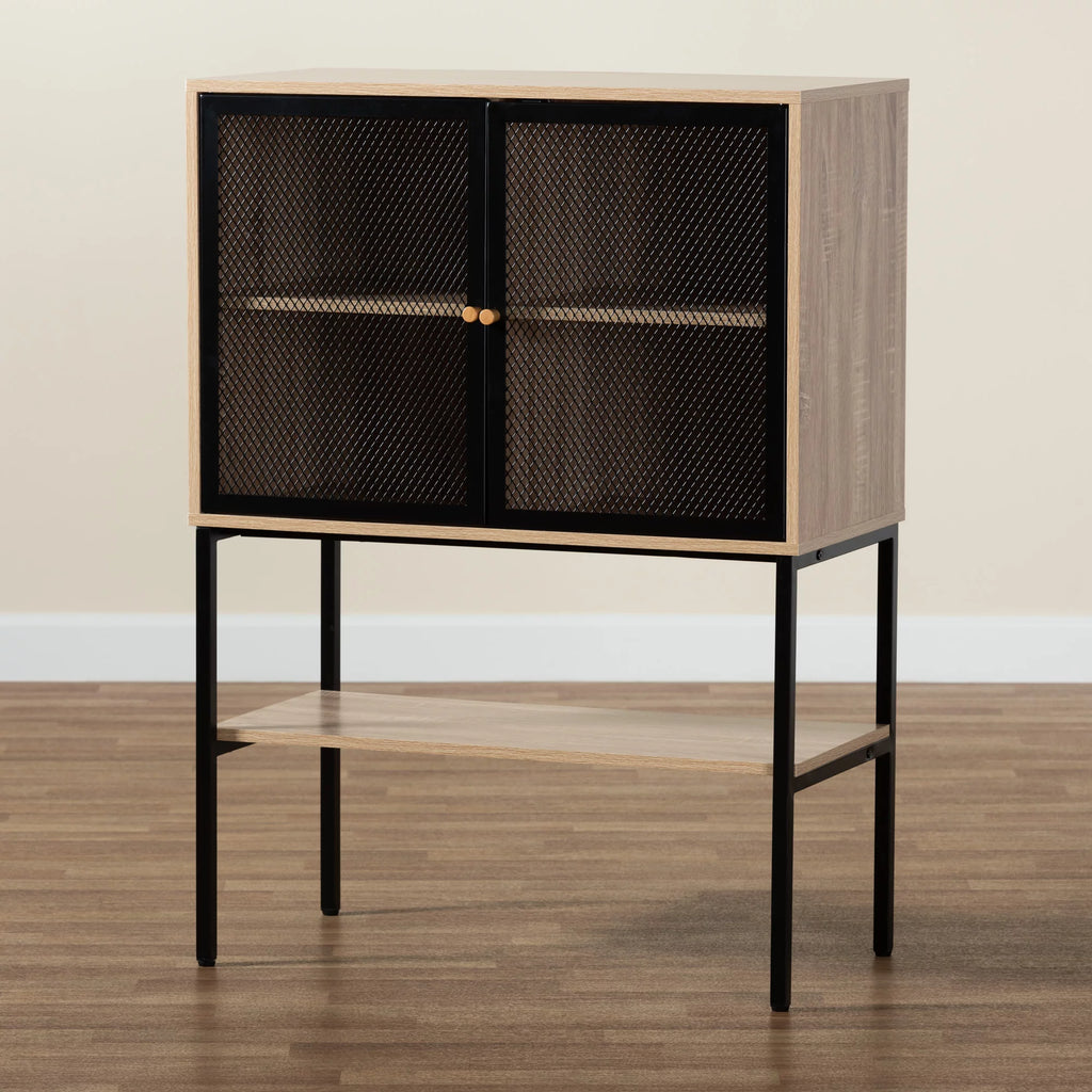 Natural Brown Wood and Black Metal 2-Door Sideboard M7458