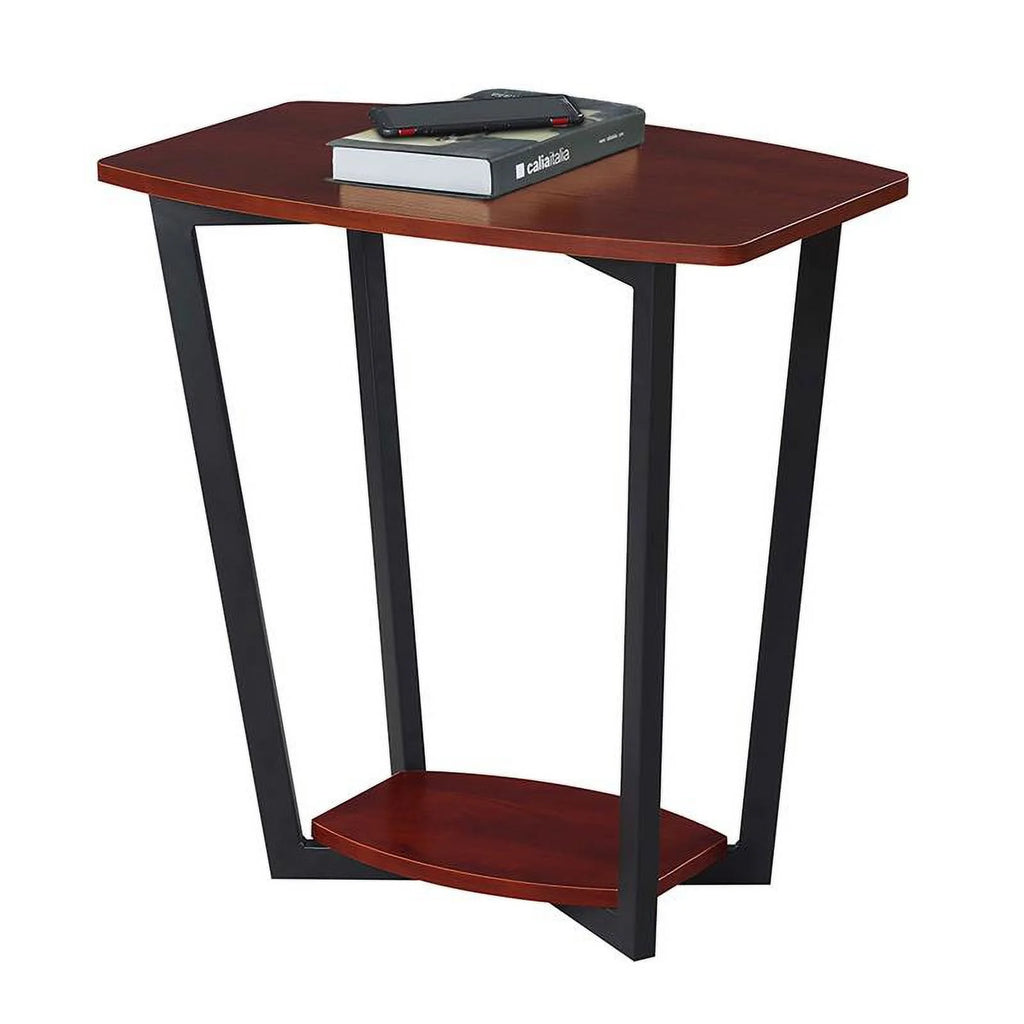 Cherry Wood and Black Metal End Table U9698