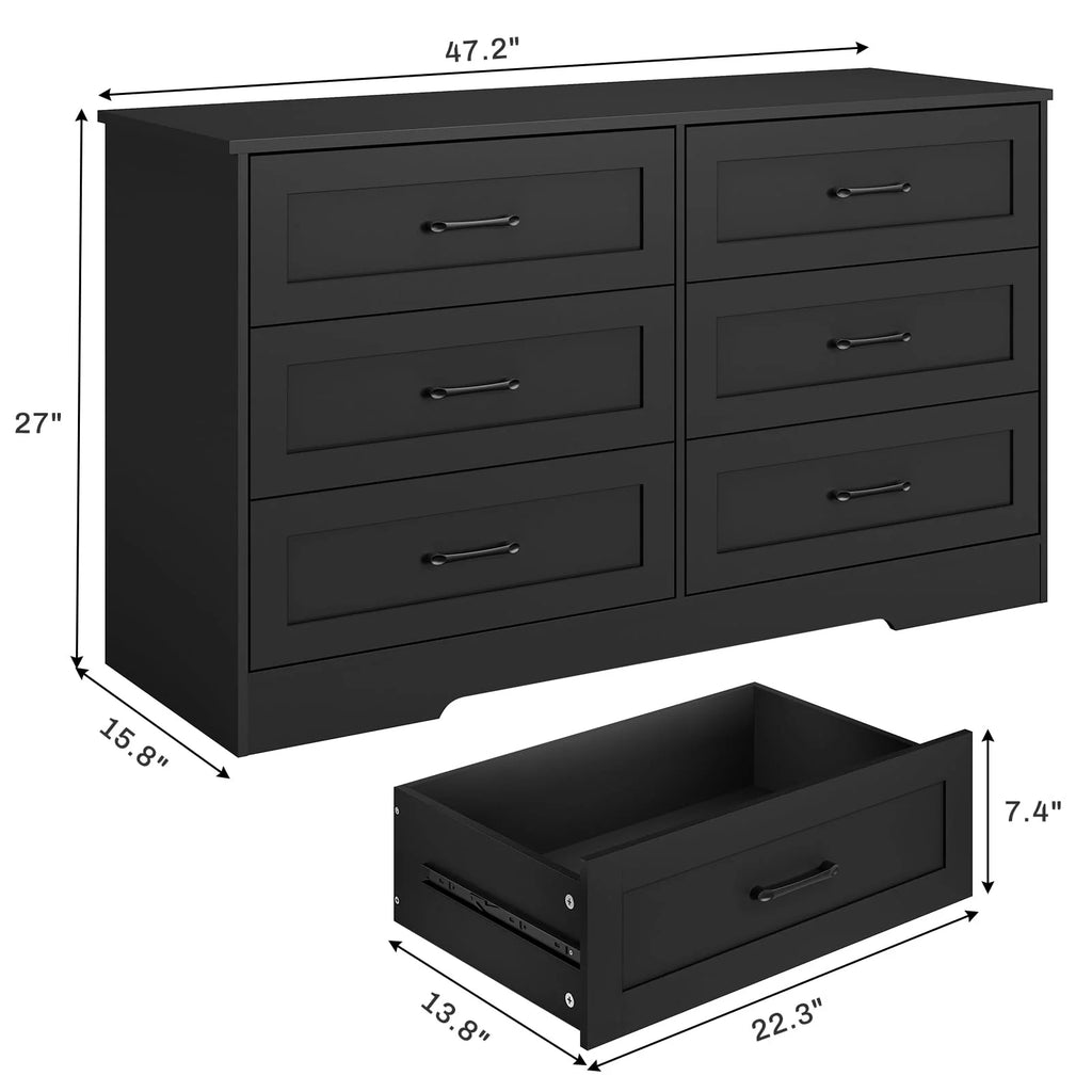 Black 6 Drawer Wood Dresser L4149