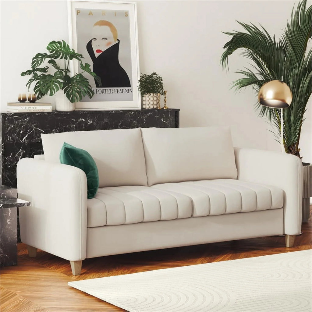 Ivory Velvet Channel Tufted Sofa K311442