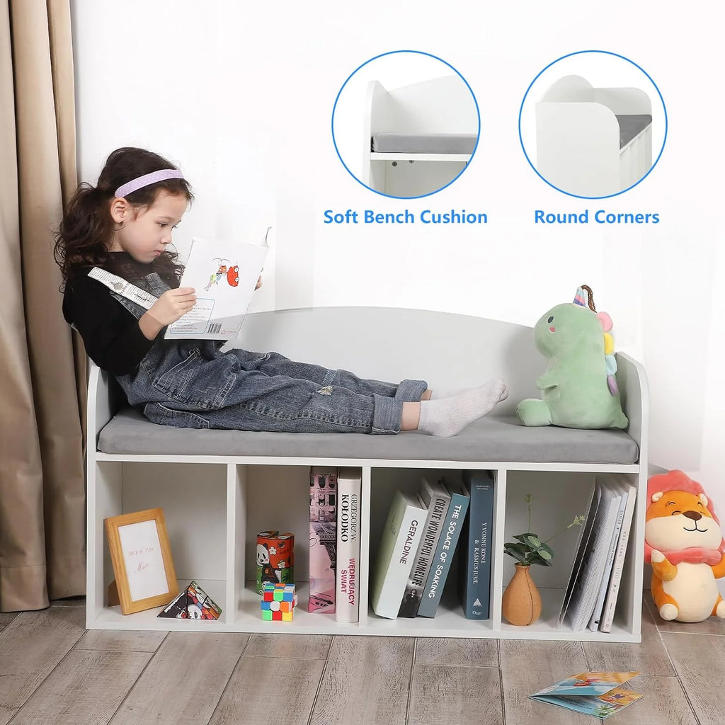 Kids Bookshelf with Reading Nook and Grey Cushion Y729489