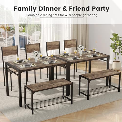 43.3" Dining Table Set for 4 with Bench & 2 Chairs Grey N136025