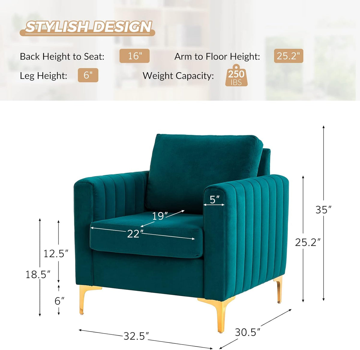 Teal Velvet Club Chairs Set Of 2 with Metal Legs Y4754