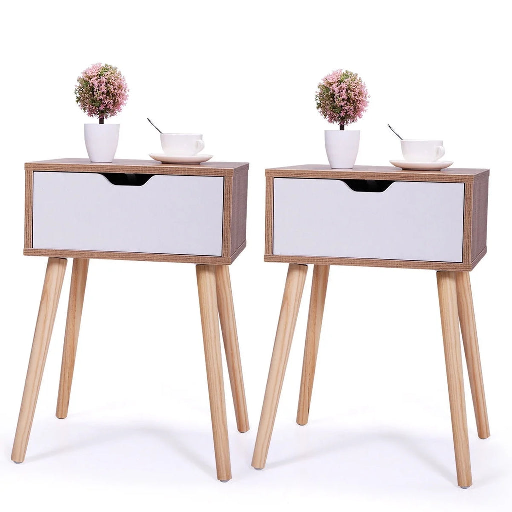 White 2Pcs Nightstand With Storage Drawers T5290