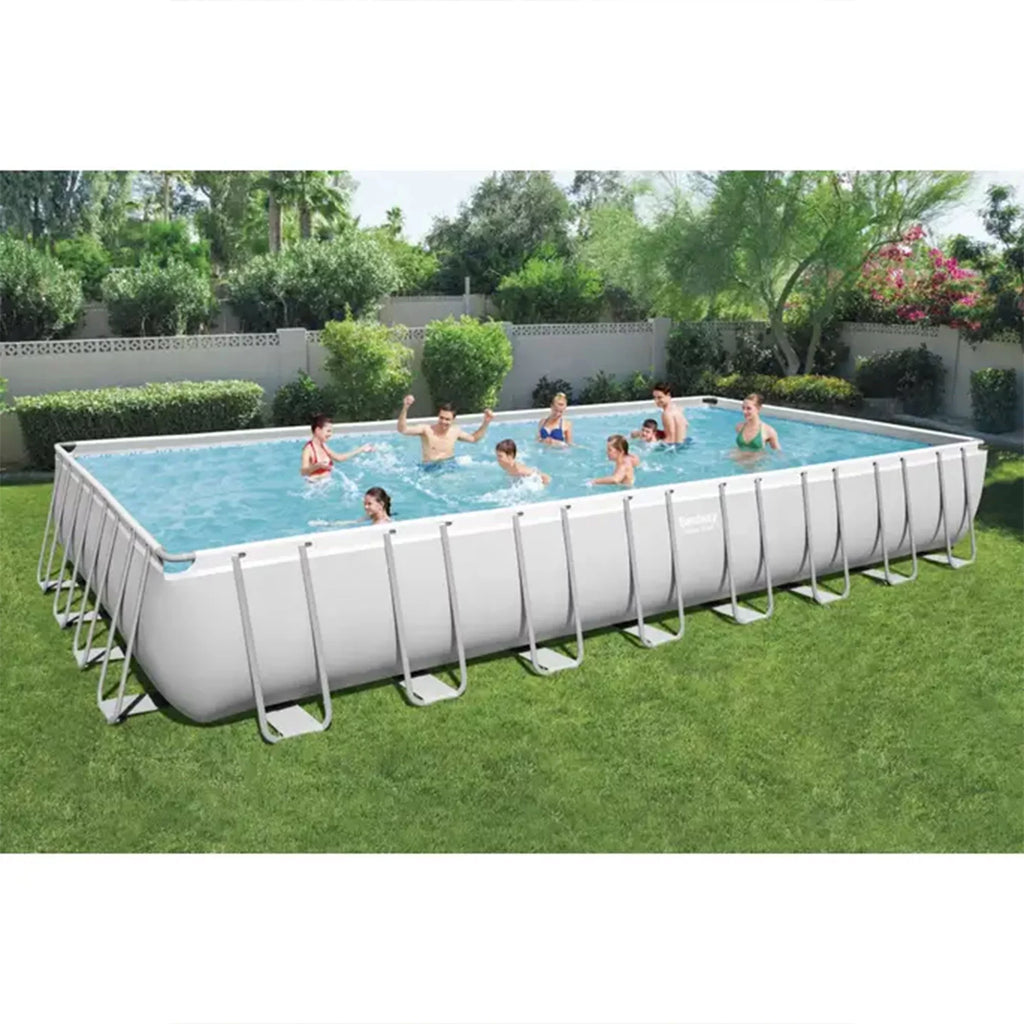 Grey Rectangular Metal Frame Above Ground Pool Set A141