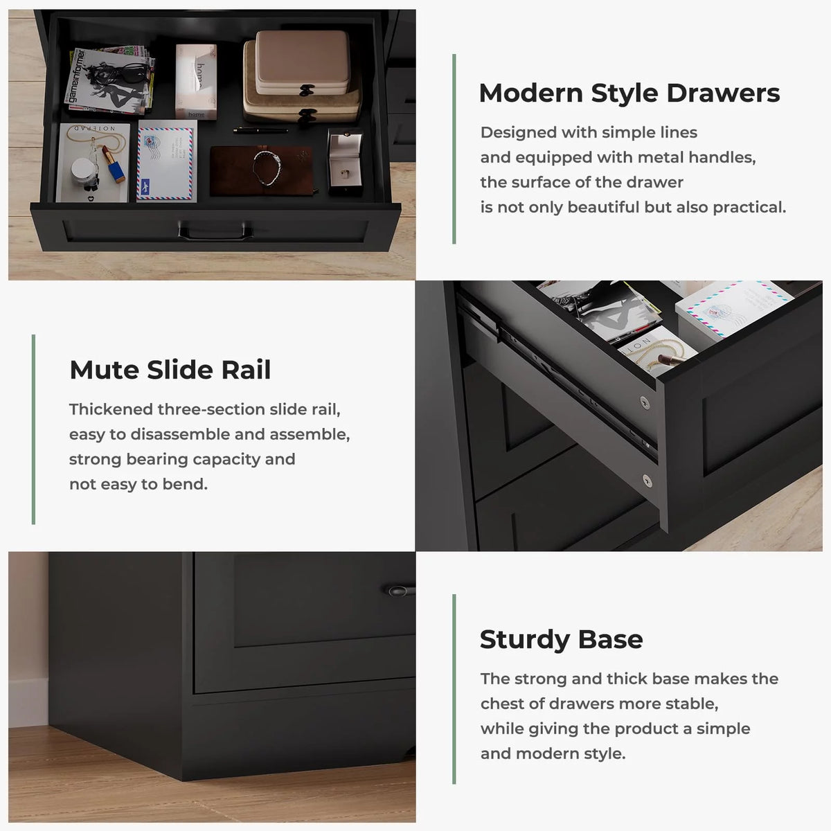 Black 6 Drawer Wood Dresser L4149