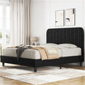 Black Upholstered Queen Platform Bed with Headboard R8647