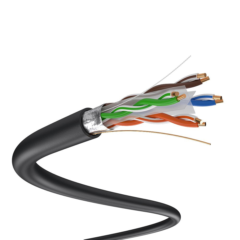 500ft CAT6 FTP Shielded Direct Burial Solid Copper Ethernet Cable 23AWG Black O175