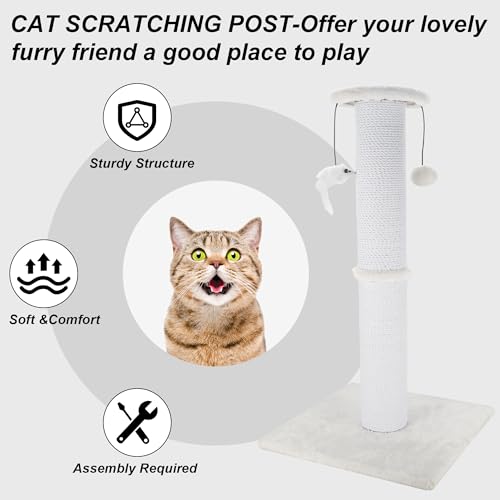 34 Inches Sisal Rope Cat Scratching Post with Hanging Ball R62484