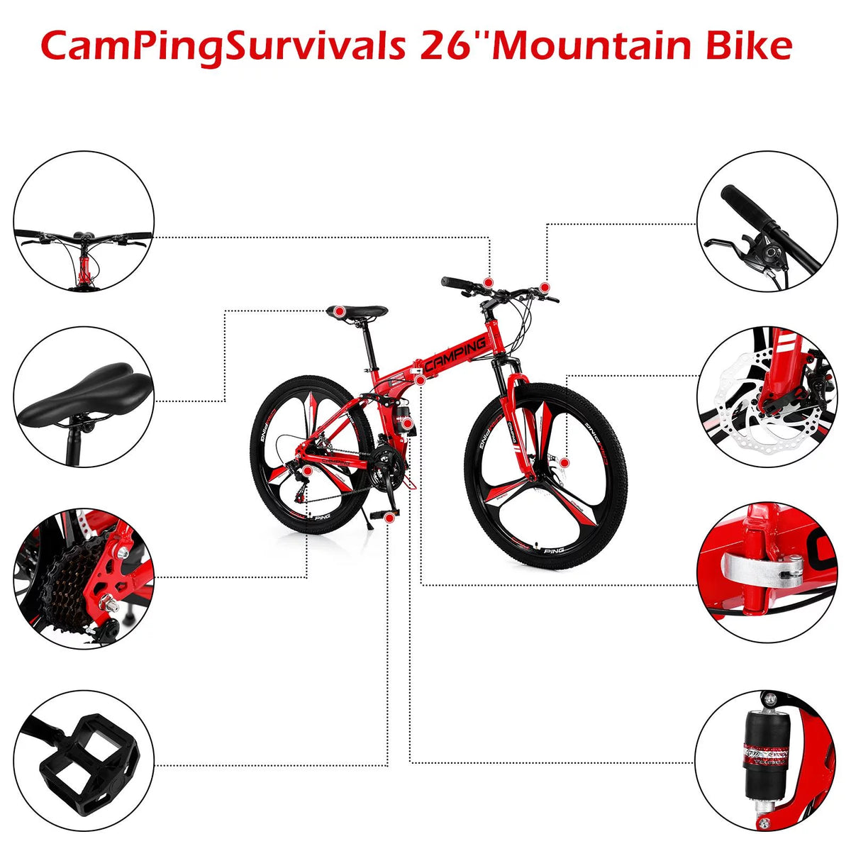Folding Mountain Bike 21 Speed Black E412