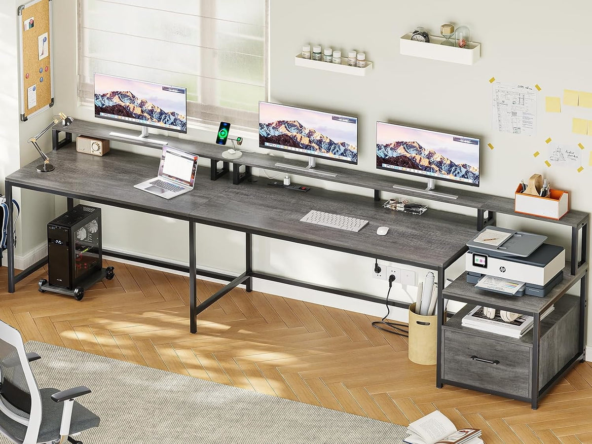 L Shaped Grey Office Desk with File Drawer Z718537