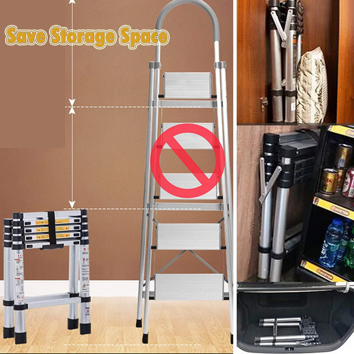 Aluminum 4.4FT Telescoping Folding Step Ladder 330lbs W997573