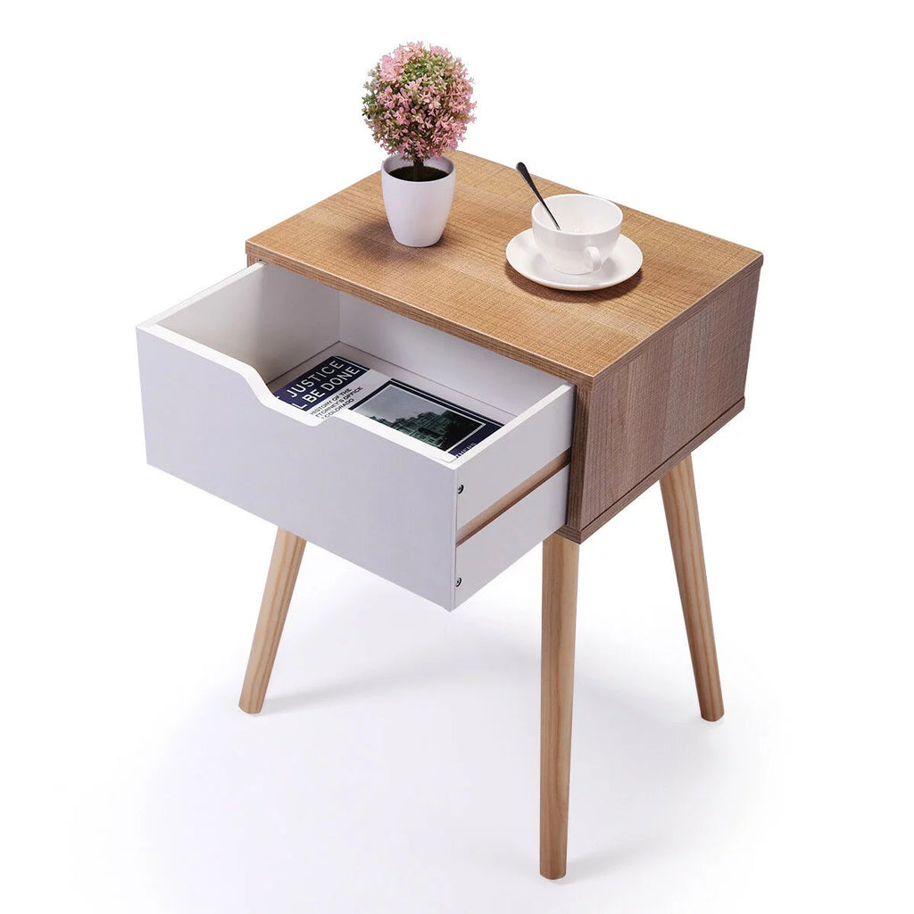 White 2Pcs Nightstand With Storage Drawers T5290